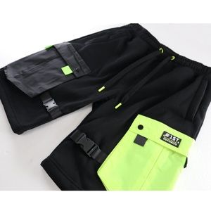 Screenshot #1 HipHop Fleece Shorts Green and Black pockets with buckle straps